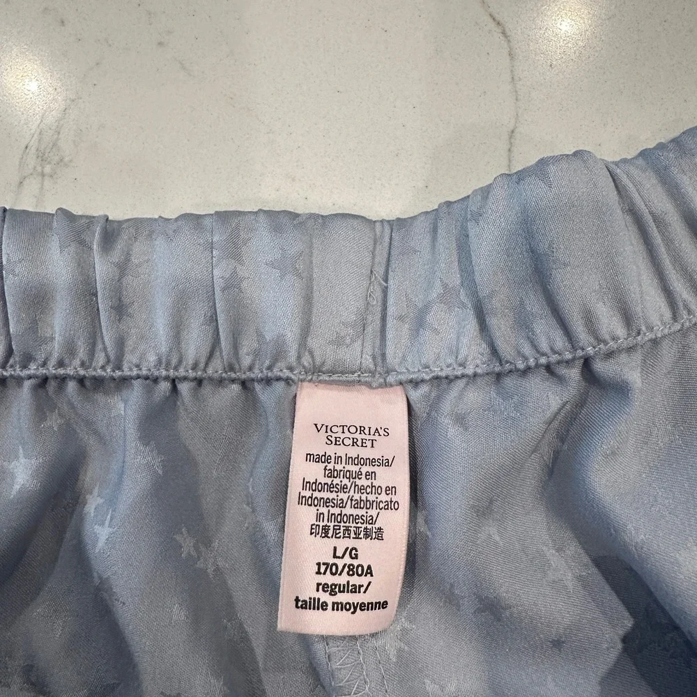 Victoria's Secret Blue Star Satin Wide Leg Pajama Pants Large Lounge Sleepwear
